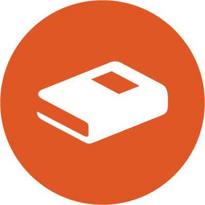 书或分类账的白色图标嵌在橙色圆圈中.